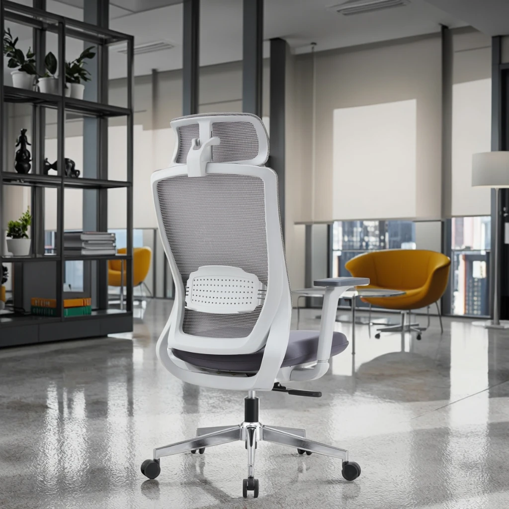 Grey Refined Office Chair 8CM Adjustable Lumbar Steel Frame Construction Premium Professional 6