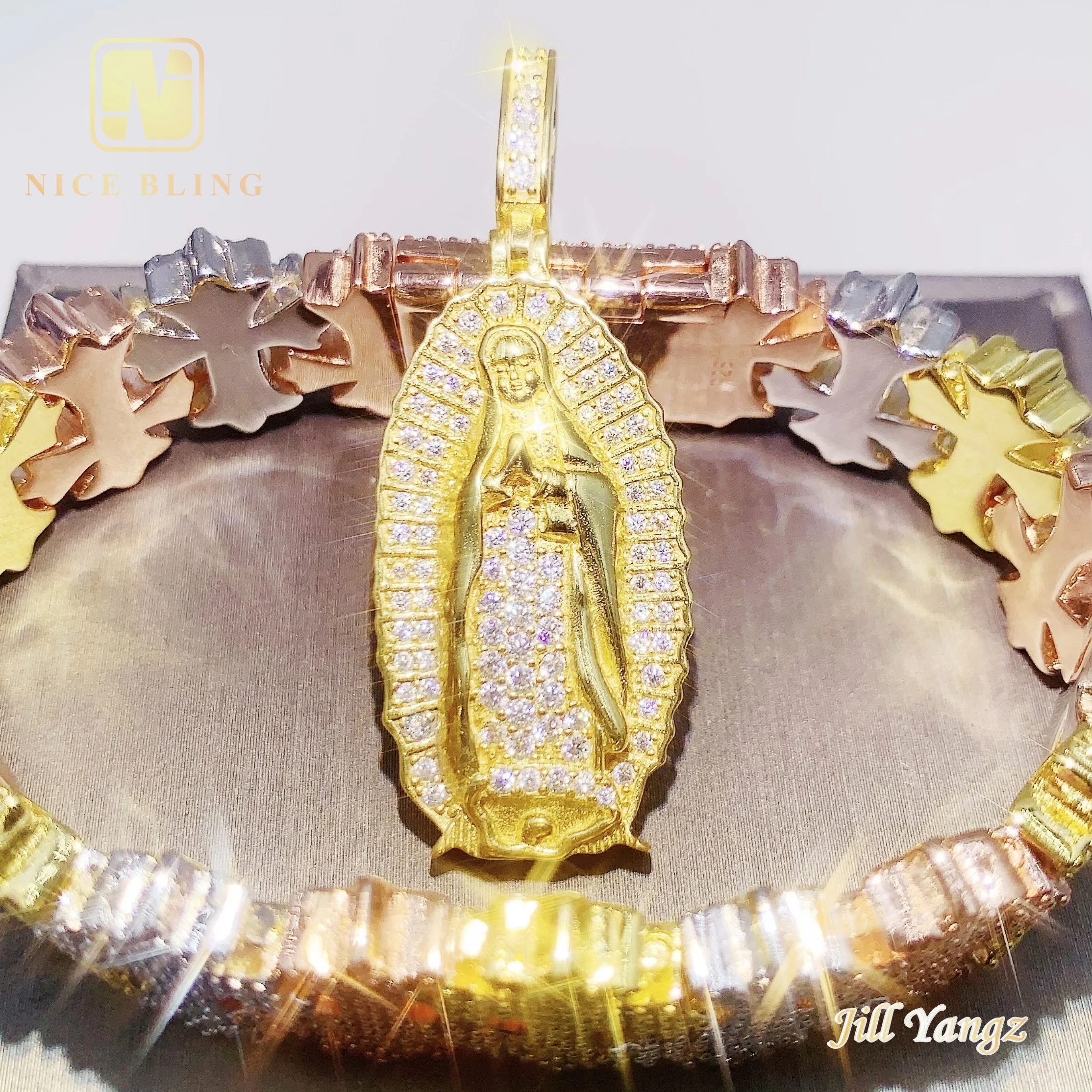 Virgin Mary Charms Moissanite 925 Sterling Silver Iced Out Diamond