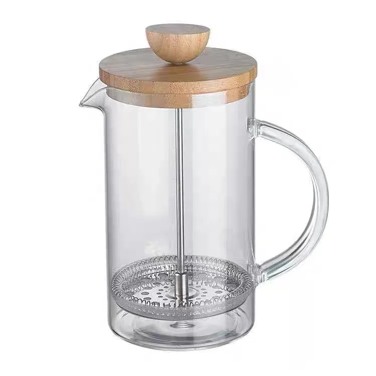 350ml/600ml 800ml/1000ml Manual French Press Coffee Maker With Bamboo Lid And 304 SS Filter Glass Coffee Brewer