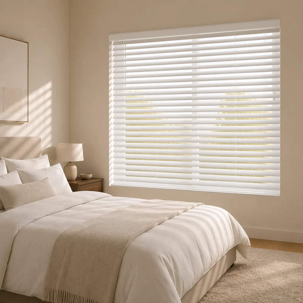 Motorized Honeycomb Blinds 50mm Wood Slats for RF Remote Control Painted White Bedroom Smart Home UV Blocking Custom Size OEM