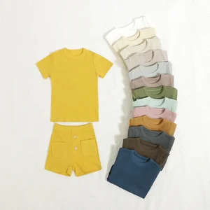 Summer Organic Cotton Baby Tracksuit Set Ribbed Sweatsuit Kids Set Clothes with Pockets
