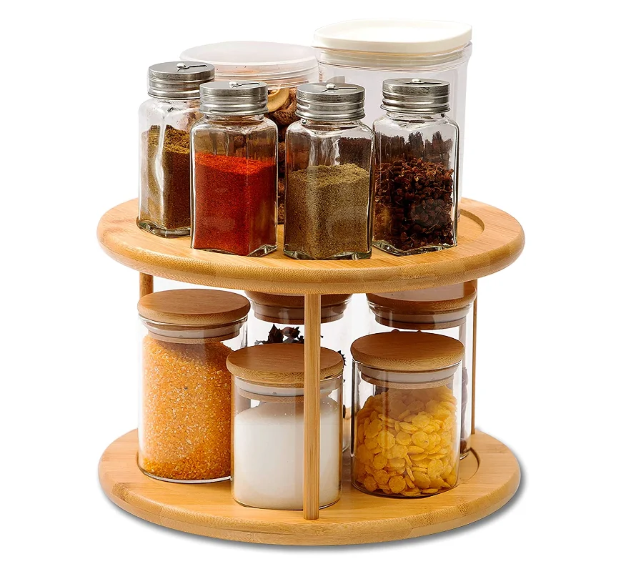 Вращающийся деревянный шкаф-органайзер из бамбука, вращающийся на 360 градусов