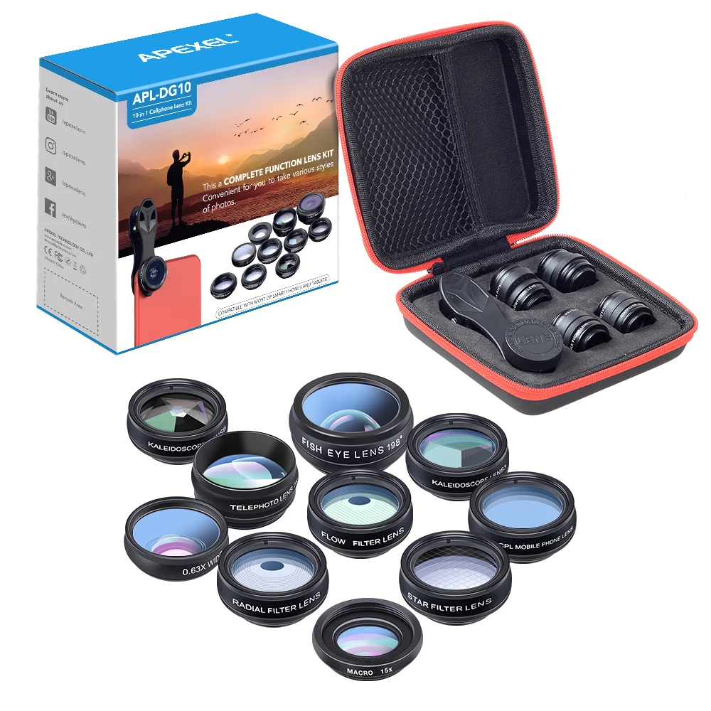 Universal Clip Camera Lens Kit Amazon Hot Selling 10 In 1 Fish Eye