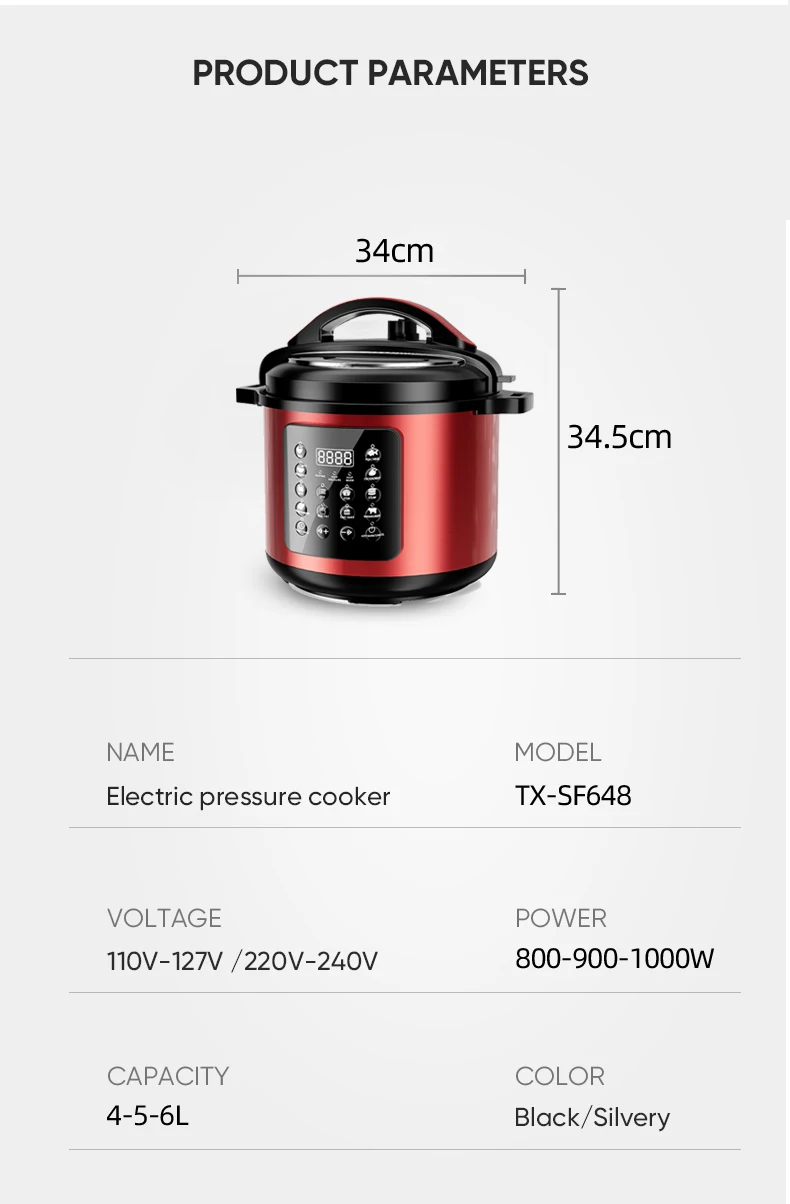 Multifunction Pressure Cooker Household 6l Stainless Steel Pot Rice Cooker Nonstick Inner Pot