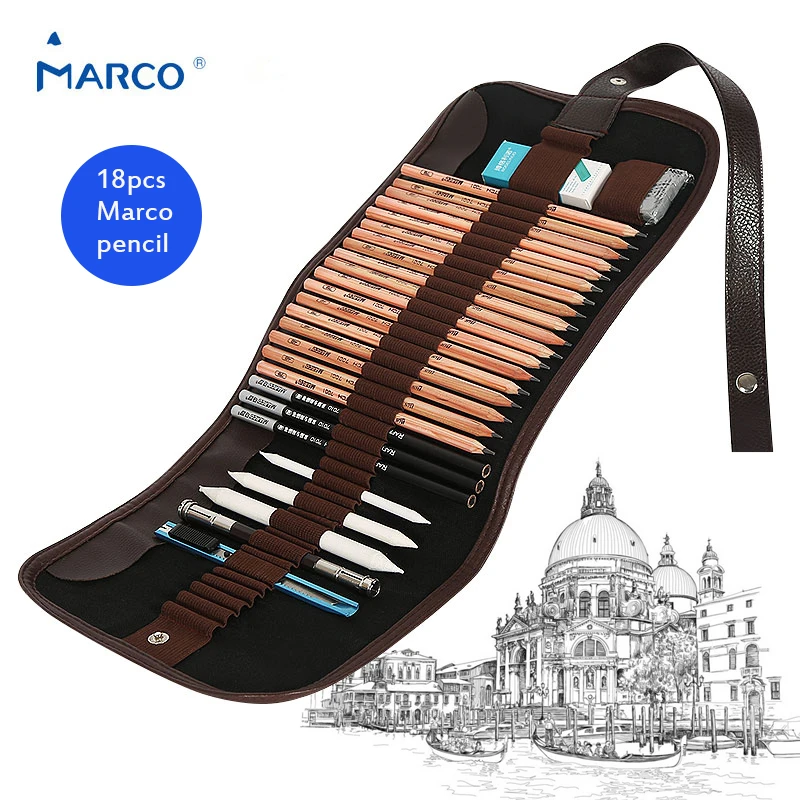 18pcs Sketching Pencils Case Marco Professional Drawing Kit with