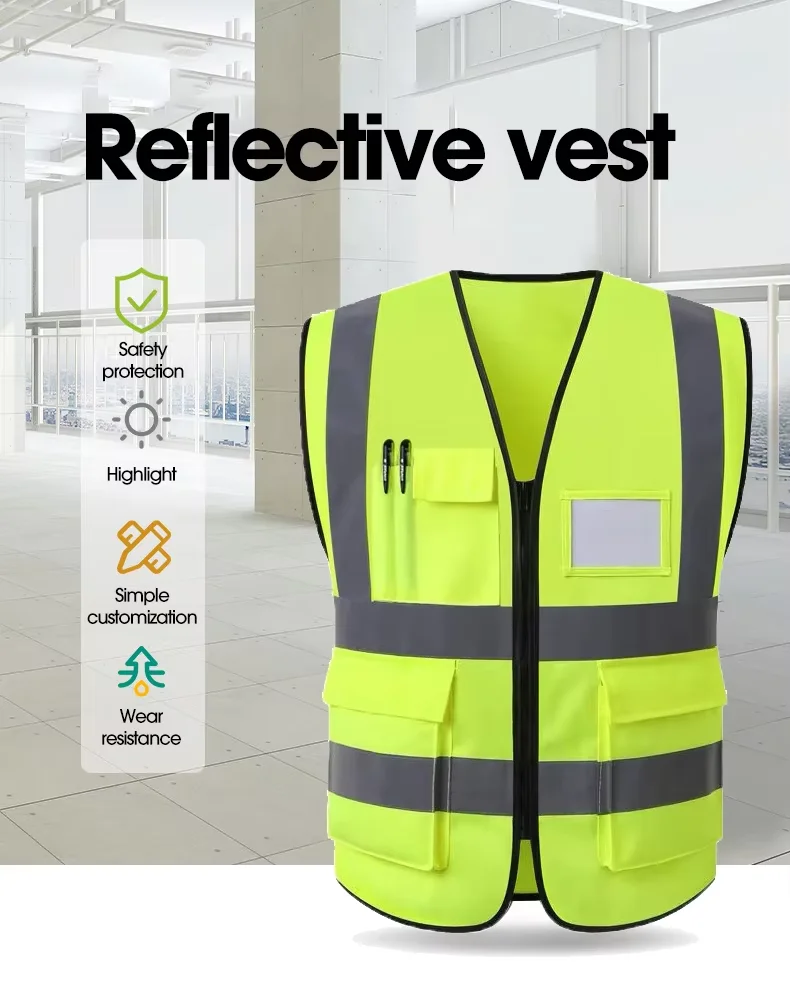 High visibility reflective safety vest custom logo reflective safety Traffic vest multi pocket work 