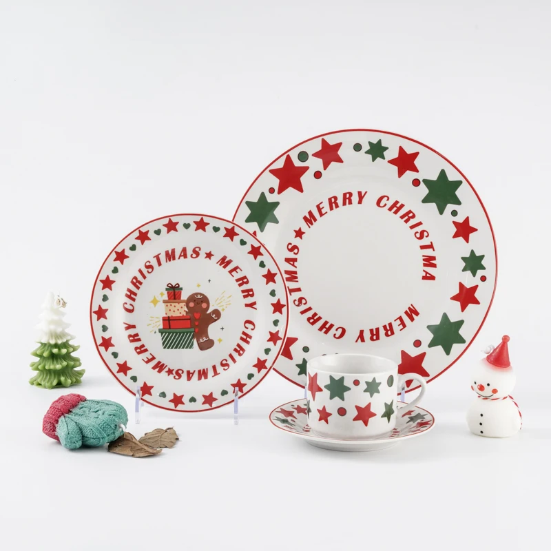 Modern Christmas Design American Dinnerware Durable Ceramic Tableware Set Custom Patterns for Hotels Restaurants Includes Plates