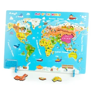 New Arrival Custom Children Wooden Magellan World Map Jigsaw Puzzle Game Educational Geographic Cognition Toys for Kids