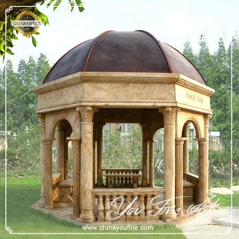 Solid Roof Decorative Carved Natural Stone Dome Gazebo for Garden China