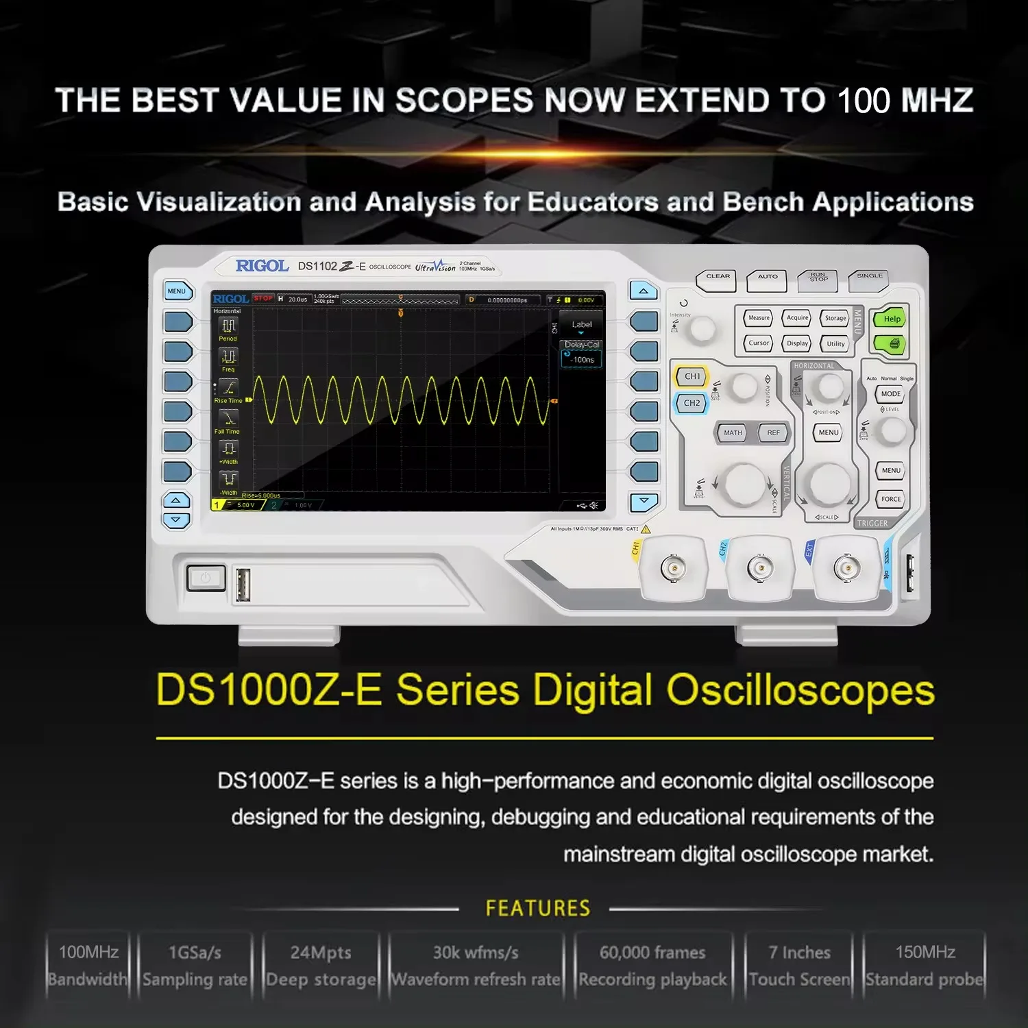 Rigol DS1102Z-E Digital Oscilloscope - 100MHz, 2 Channels, 1 GSa/s ...