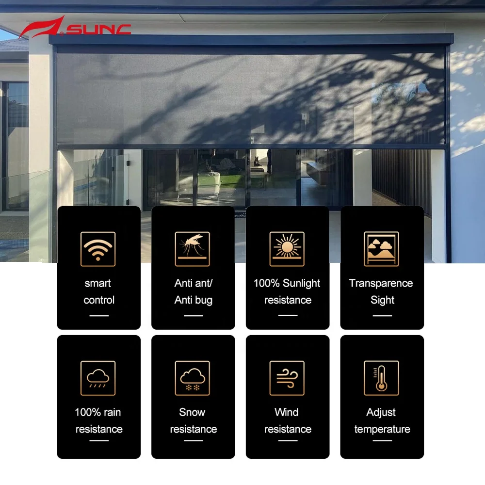 China Motorized Patio Screen Fly Screen Mesh Automatic Retractable Zip Track Screen