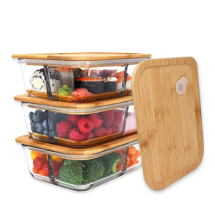 1pc Multi-compartment Glass Lunch Box, Microwave Safe Container
