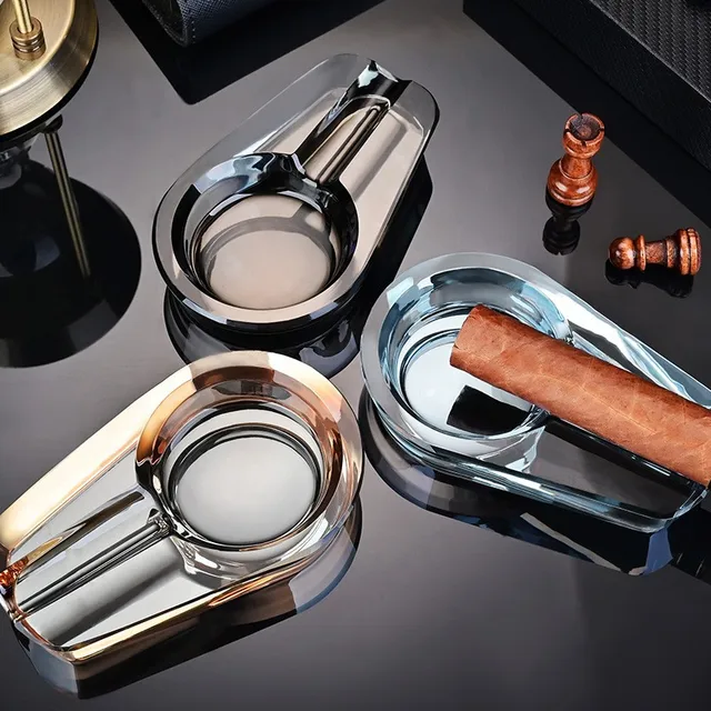 Qie Long Exquisite Practical Creative Personalized Crystal Cigar Ashtray for Home Living Room Office