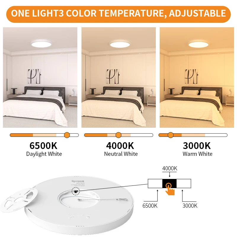 Super Thin 18W Flush Mount 3CCT 5CCT Daylight Black Round Flat Led Panel Light Profile Ceiling Light Fitures