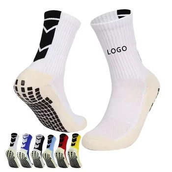 Wholesale anti-slip soccer socks custom logo non-slip soccer sock mens sports football ankle grip socks cotton high quality