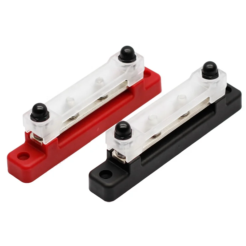 BOJACK Power Distribution Terminal with Cover 2 x 1/4(M6) Terminal Studs, 8 x M4 Terminal Screws, Red and Black Marine Battery Bus Bar Block with Ring Terminals for Automotive Boat Solar BOJACK Power Distribution Terminal with Cover 2 x 1/4(M6) Terminal Studs, 8 x M4 Terminal Screws, Red and Black Marine Battery Bus Bar Block with Ring Terminals for Automotive Boat Solar