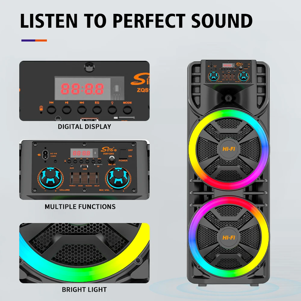 Sing-e ZQS12203 BT Karaoke Wireless Portable DJ Party Speaker