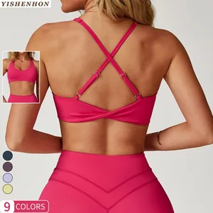 YISHENHON New Arrival Elastic Custom Breathable Sujetador Deportivo Adjustable Sport Top Fitness Gym Twist Bra for Women
