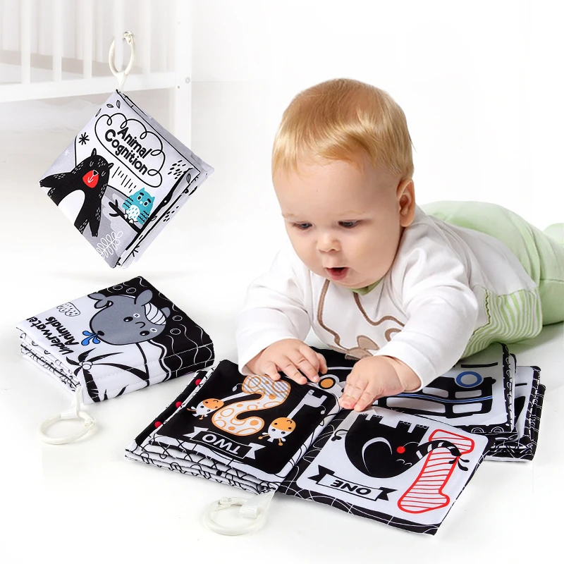 Montessori Learning Baby Cloth Book Toy Baby High Contrast Book Black and White Soft Cloth Book Sensory Toy for Toddlers