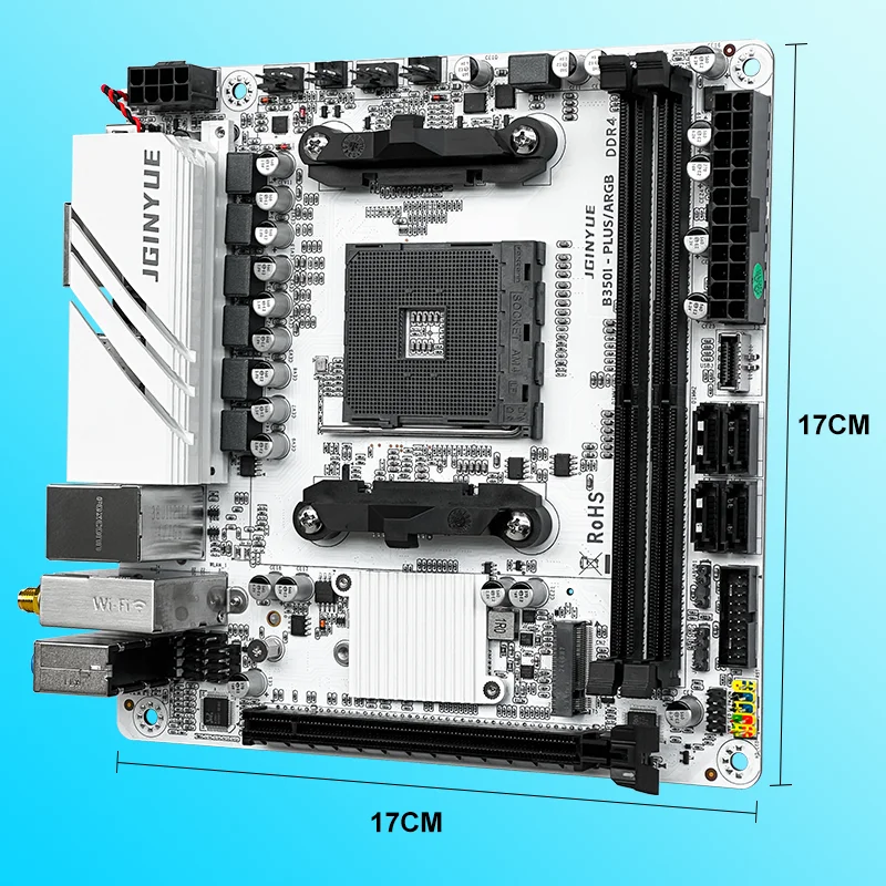 Placa-Mãe JGINYUE AMD AM4 ITX B350i PLUS ARGB para CPU R3/R5/R7/R9