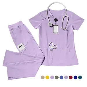 Wholesale Custom Nurse Top Sets Medical Men Women Unisex V Neck Spandex Hospital Nursing Scrubs Uniforms Female Jogger Scrub Set