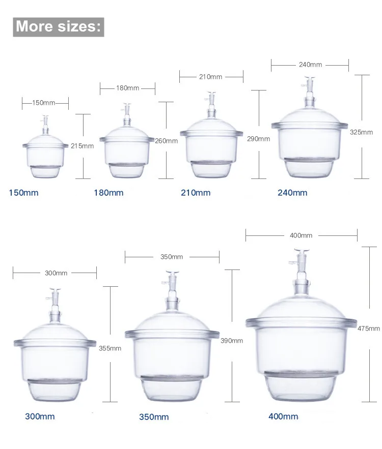  Clear or Amber Glass Vacuum Desiccator With Porcelain Plate