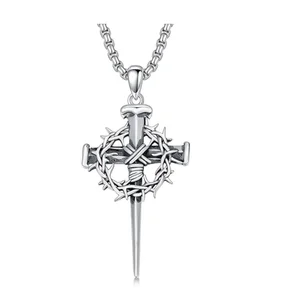 Custom 925 Sterling Silver  Cross Crown Necklace for Men