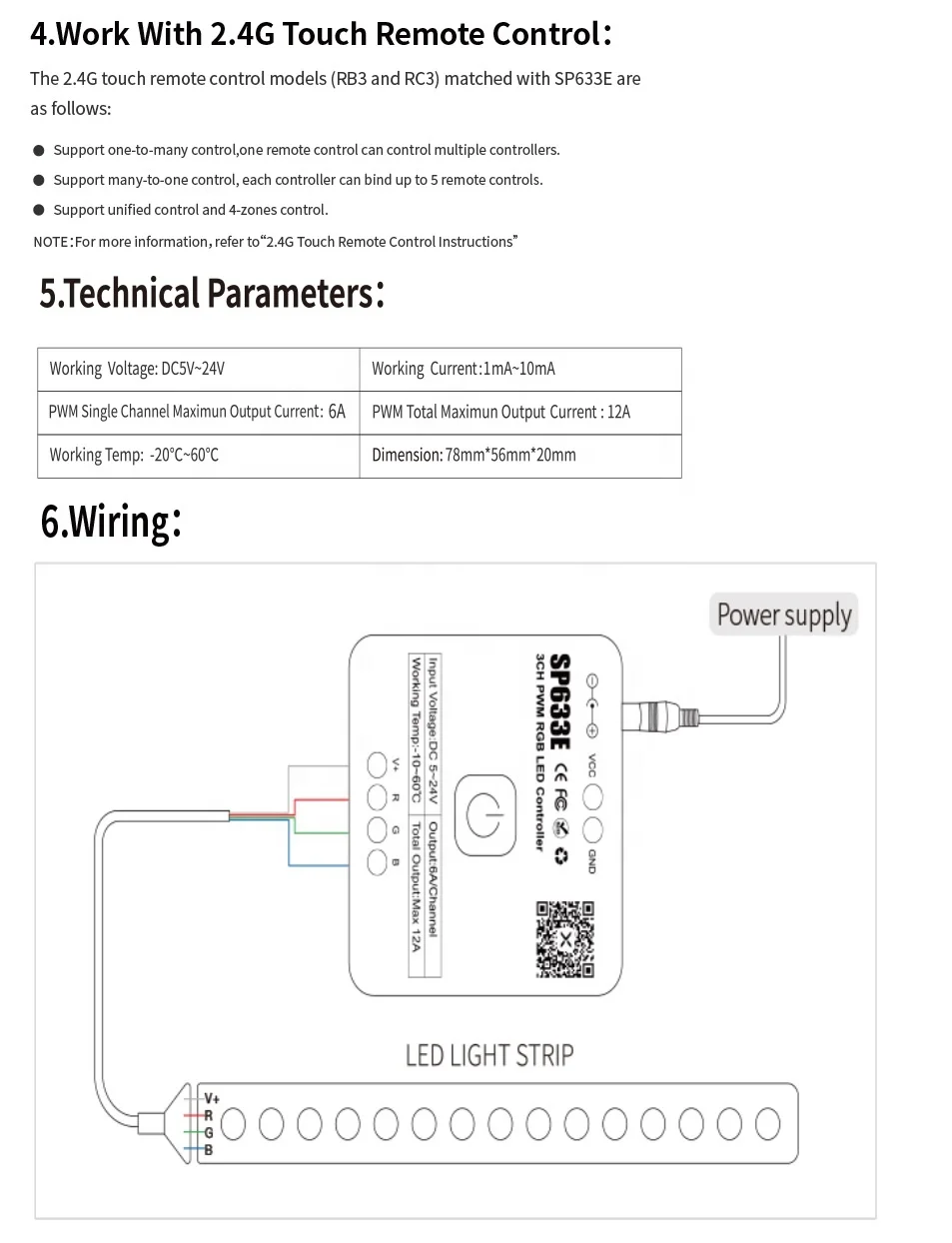 SP633E 3CH PWM RGB LED Controller for RGB Led Strip Lights