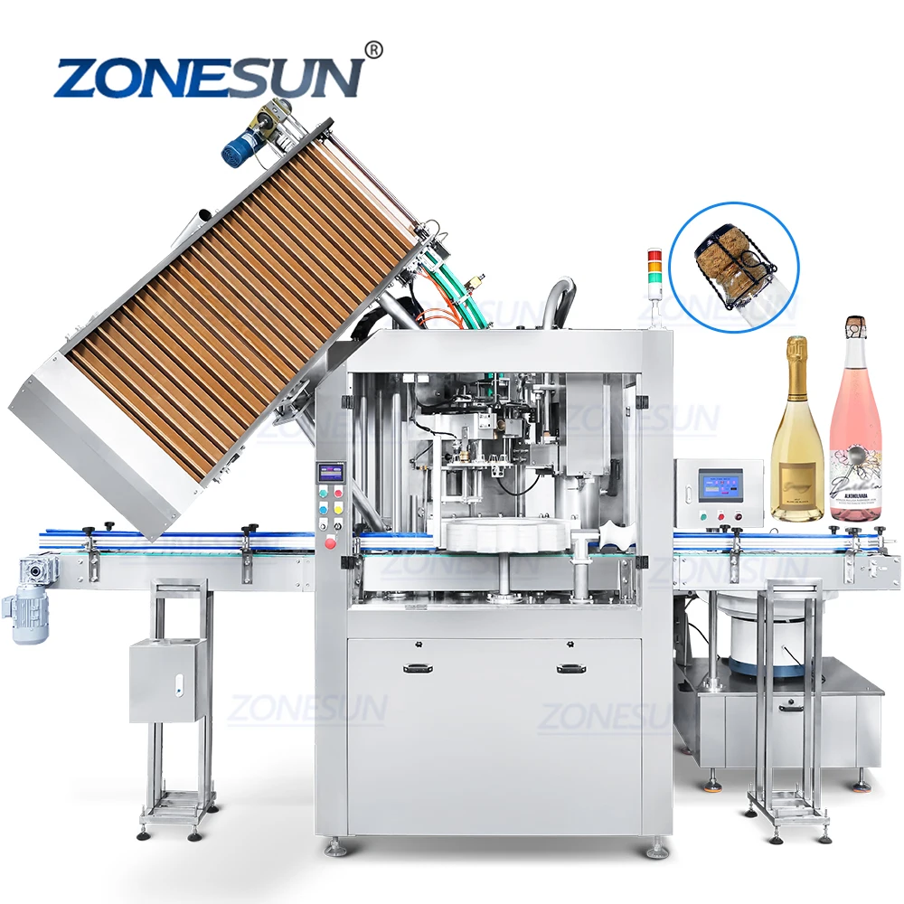 ZONESUN ZS-YG17 Automatic Monoblock Rotary Wine Bottle Corking Wire Cage Cap Muselet Caging Capping Machine