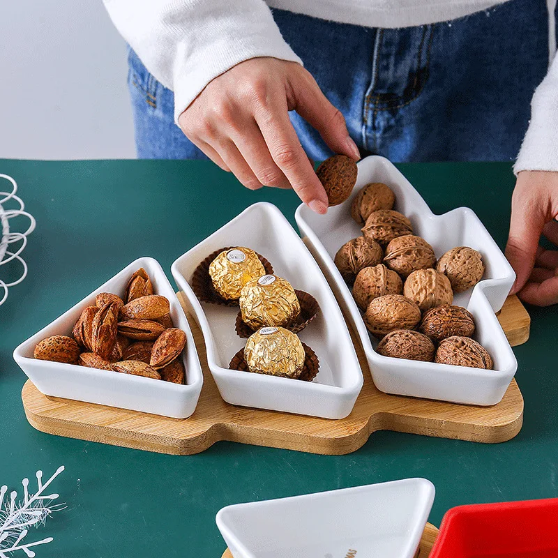 Ciieeo Bambus Serviertablett Weihnachtsbaum  Festliches Snacktablett Fr  Weihnachten 30x20 Cm