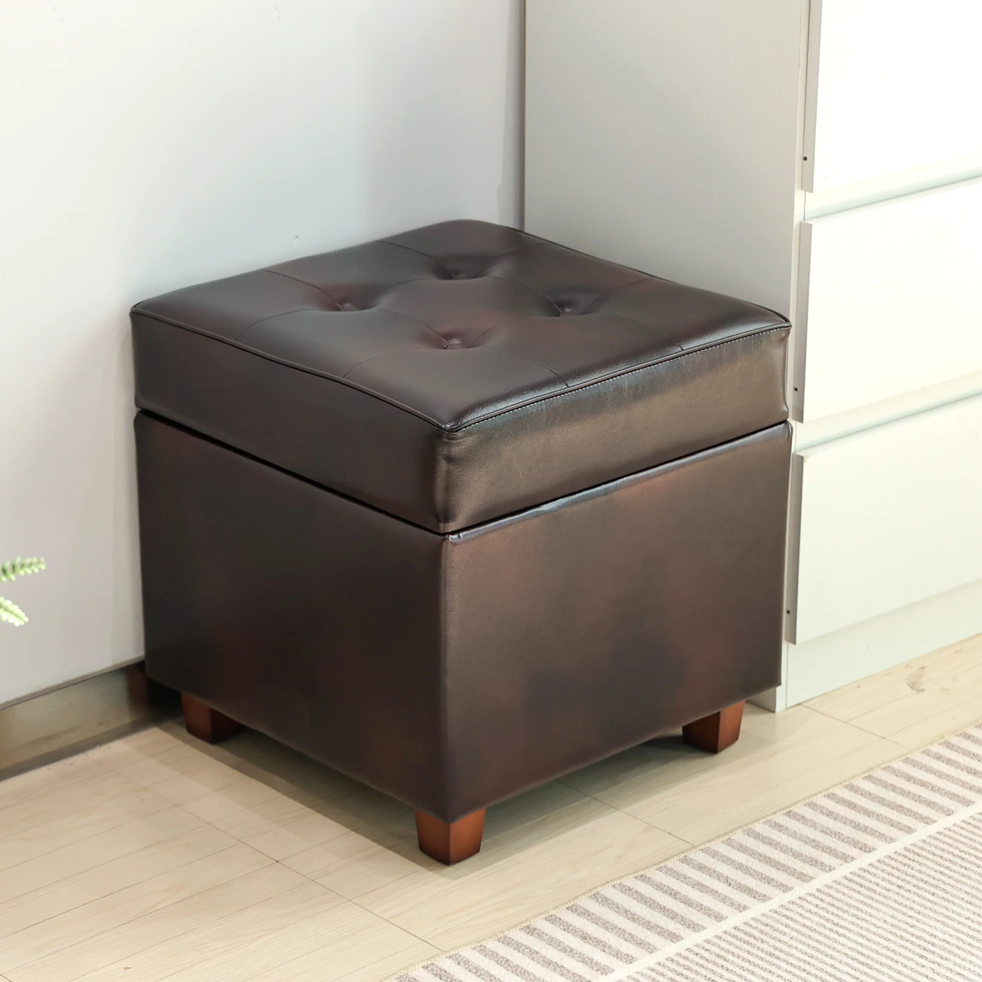 2025 Cube PVC Pouf Ottoman with Storage Set Leather Stool for Living Room