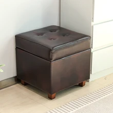 2025 Cube PVC Pouf Ottoman with Storage Set Leather Stool for Living Room