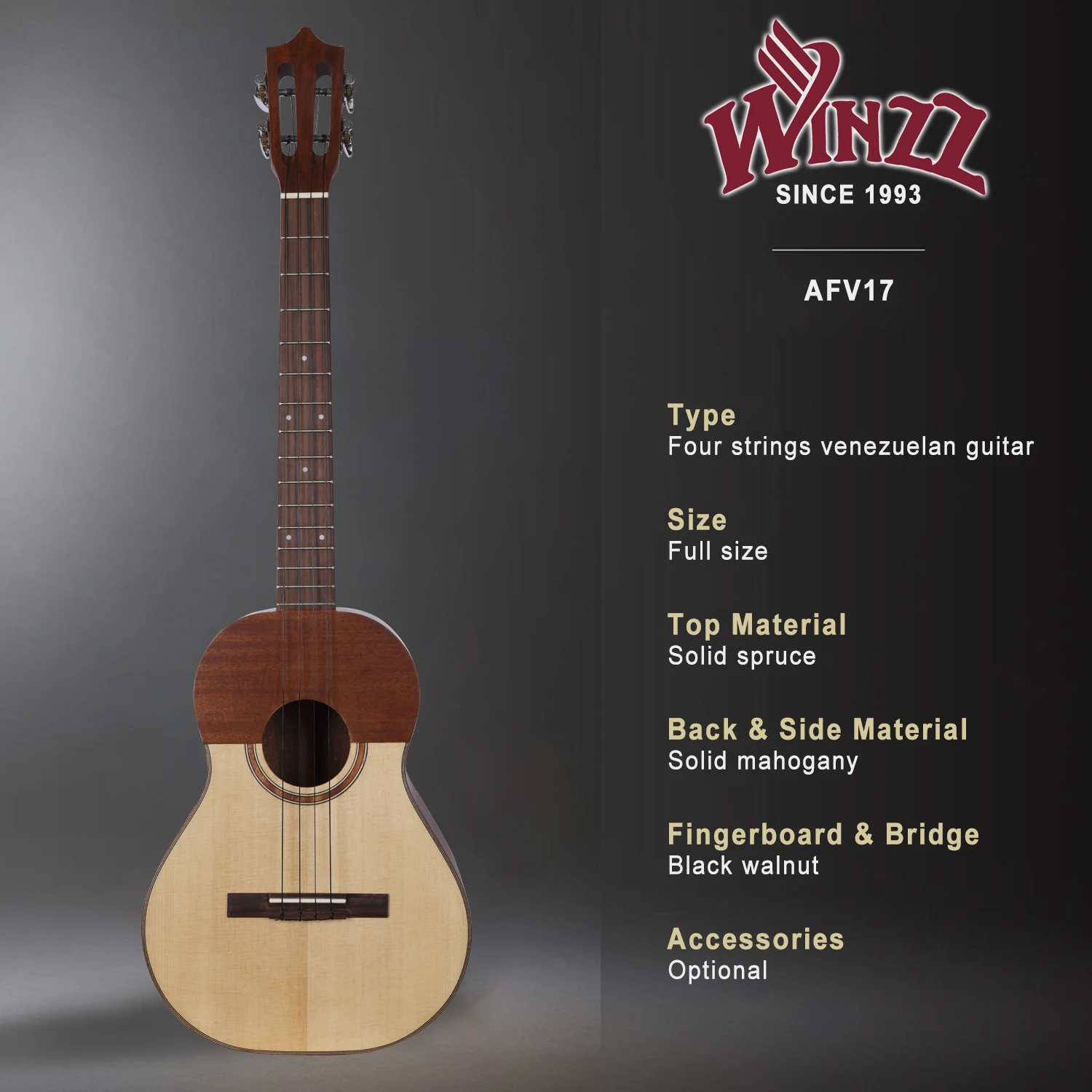 Spruce Solid Wood 4 String Cuatro Venezolano Guitar A/d/f/b Tuning