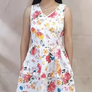 2025 Midi Dress V-neck Breathable Floral Print Women's Leisure Holiday Dress Natural Waistline New Summer Collection