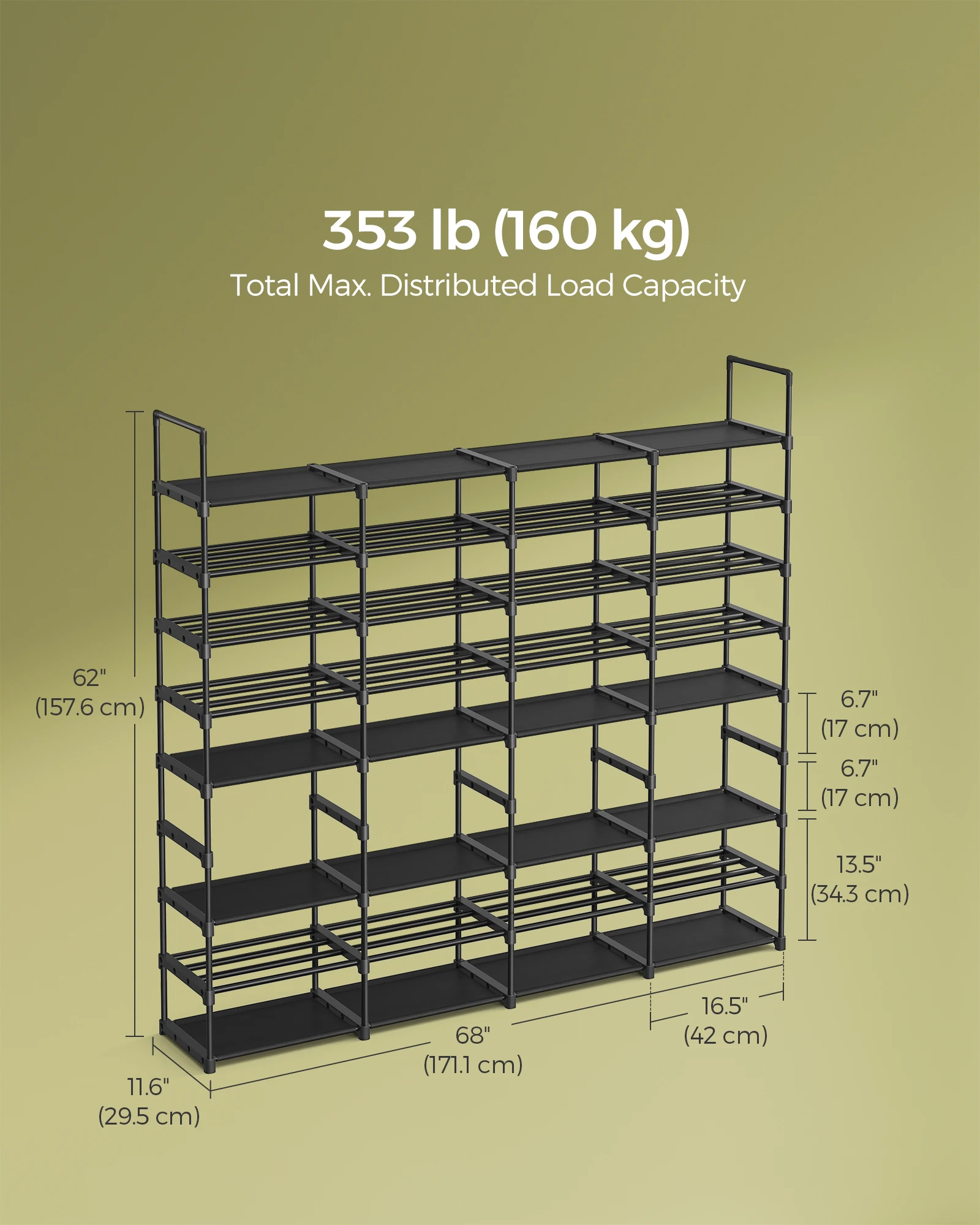 SONGMICS 8-Tier Shoe Organiser Cheap Steel Zapatero Shoe Storage Shelf Adjustable Shoe Rack for Entryway Closet Garage