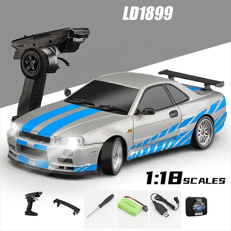 Precision Engineered LDRC 1899 NSX 1/18 Scale 2.4G RWD GTR R34 Drift RC Car With Gyro Lights and Alloy Body Drifting Model RTR