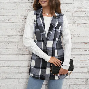 2025 New Women's Clothing Elegant Style All-Match Sleeveless Single-Breasted Cardigan Plaid Vest Women's Coat