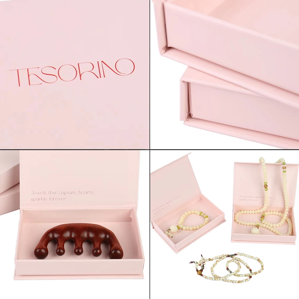 Custom Flip Cover Magnetic Jewelry Box Printed Logo Spot UV Pink Gift Package Luxury Gift Boxes for Necklace Packaging Box details