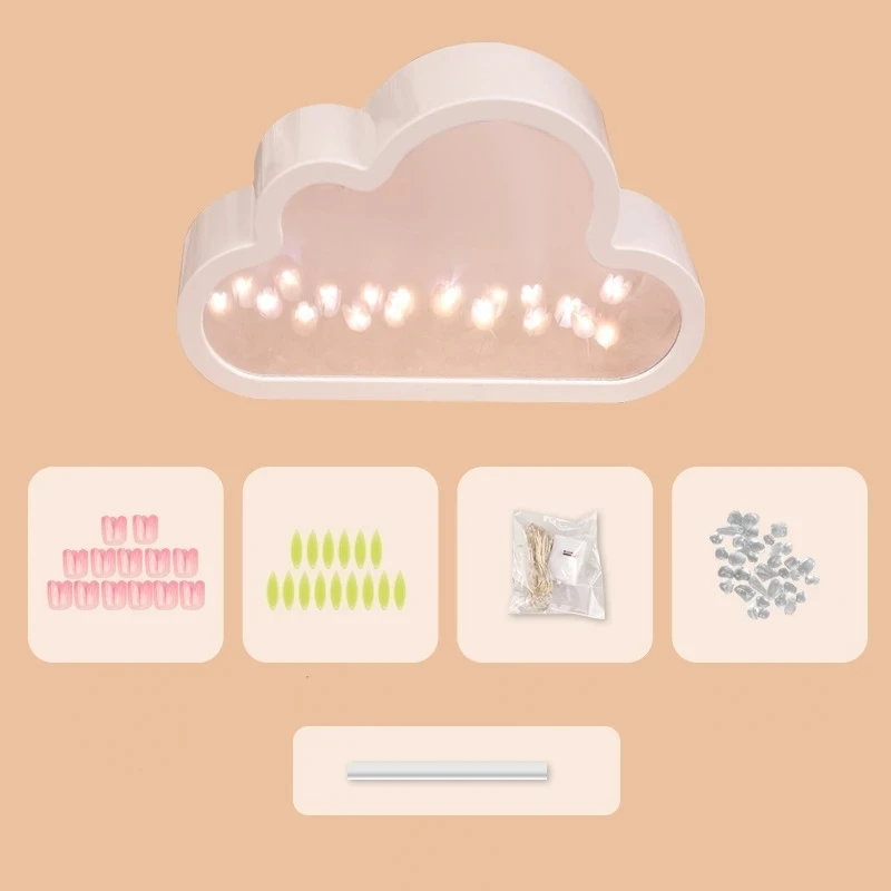Hot Sale Handmade DIY LED Tulip Flower Night Light For Valentine's Gift Cloud Mirror Tulip Lamp
