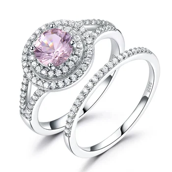 Fashion luxury 925 sterling silver pink morganite rings for women engagement wedding ring set