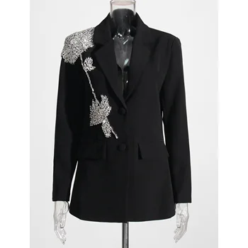 LE1626 Patchwork Diamonds Print Blazers For Women Notched Collar Long Sleeve Spliced Single Breasted Autumn Blazer
