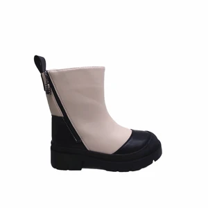 Zip Style Fashion Black+white Boots Anti-slip Rubber Sole Boots