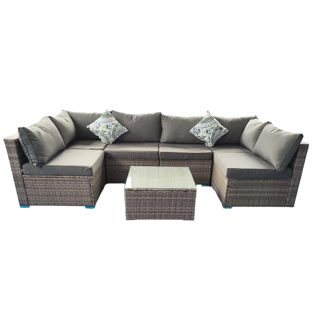 7pcs Rattan Chair Wicker Cane Outdoor Patio Sectional Sofa Rattan Furniture Garden Sofas Garden Seating Set