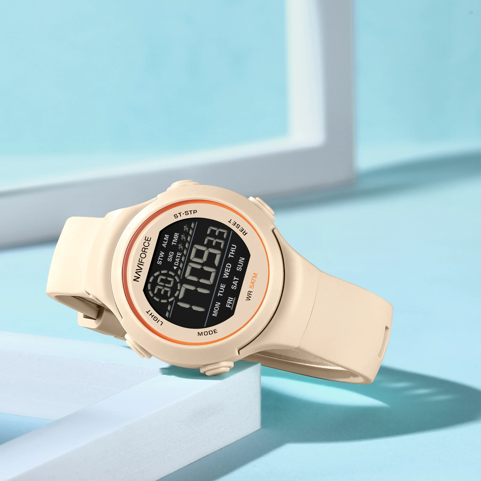 NAVIFORCE 7119 Watch for Woman Casual Waterproof Day and Date Display Silicone Strap Wristwatch LCD Digital Electronic Watches