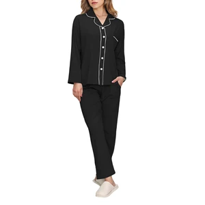 2 Piece Women's Sleepwear Set 100% Cotton Pajamas Long Sleeve Loungewear Pyjamas Custom Pjs for Ladies