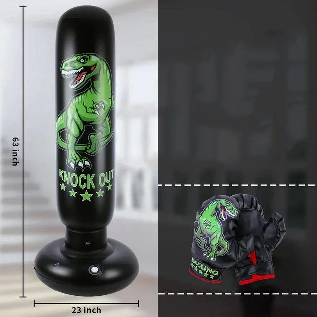 Saco De Boxeo Infantil Inflable Con Guantes - Diseño De Dinosaurio Y Diana, Ideal Para Jugar Y Entrenar