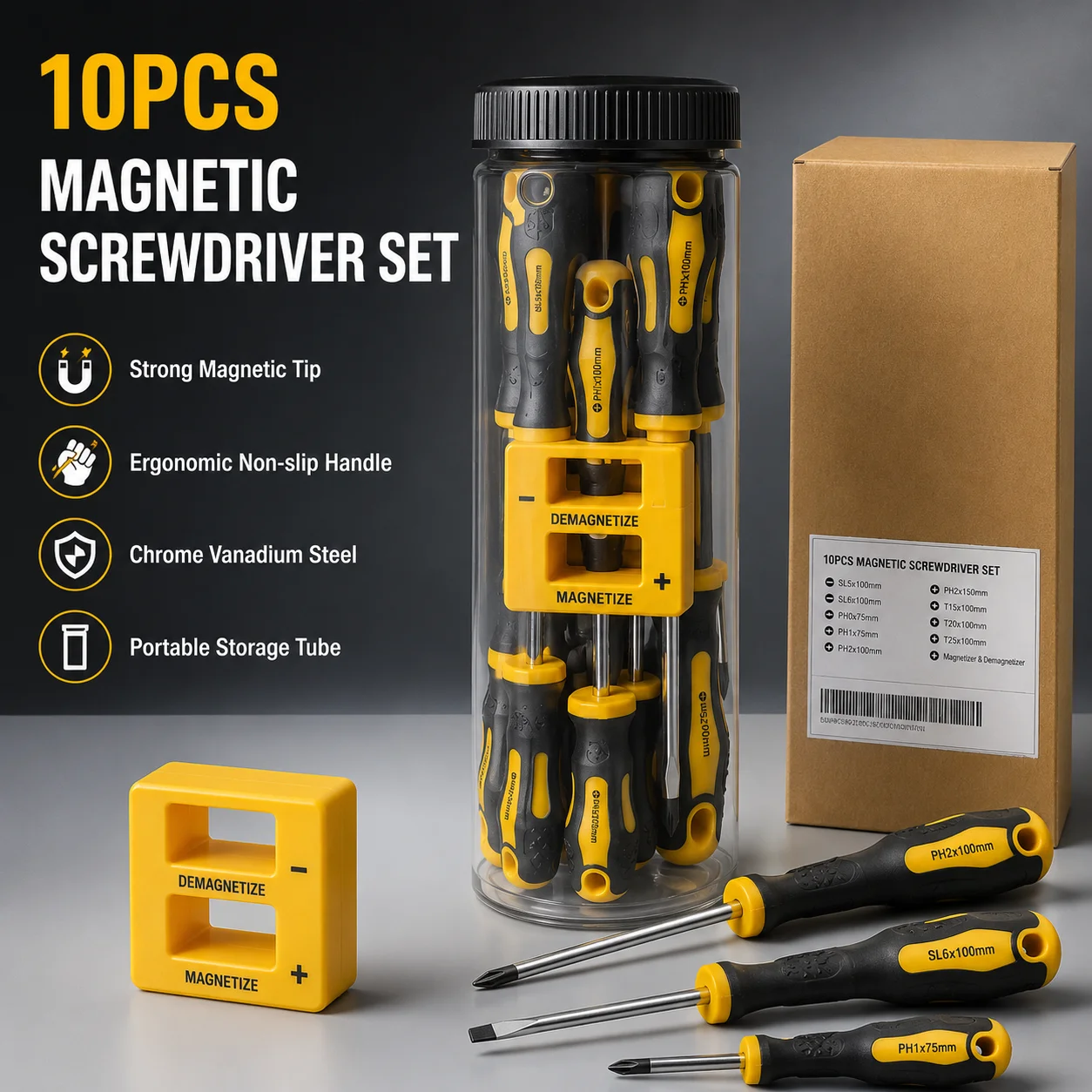 Professional Grade 10PCS Cross Head Magnetic Screwdriver Set Plastic Chrome Vanadium Steel Hand Tools for Industrial Repair - detail 2