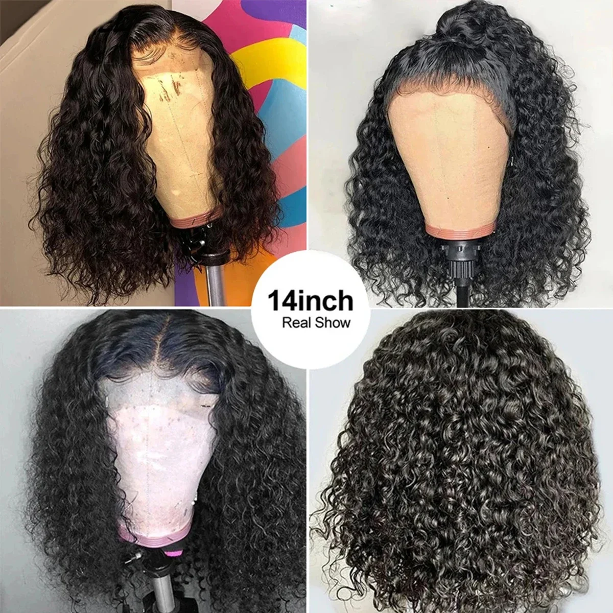 Deep Wave Bob Wig 180 Density T Part Lace Frontal Human Hair Peruvian Remy Curly Short Bob Wig_voghion.com