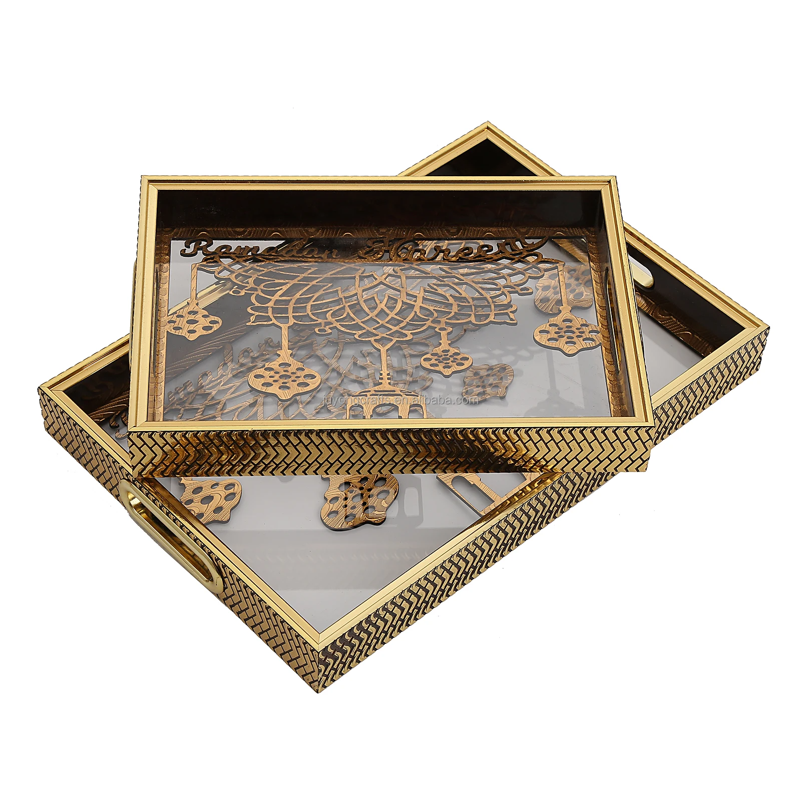 Nordic Luxury Gold Wood Mother Of Pear Jewelry Cosmetics Golden Trays