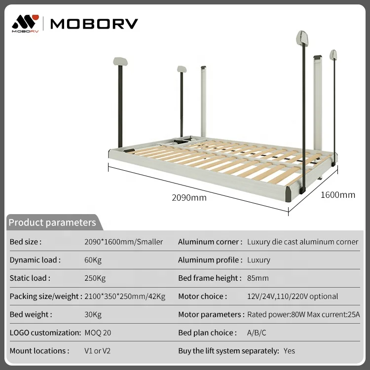 MOBORV Recreational Vehicle Motorhome Part RV Accessories BED LIFT Electric SYSTEM Mechanism 12V 24V